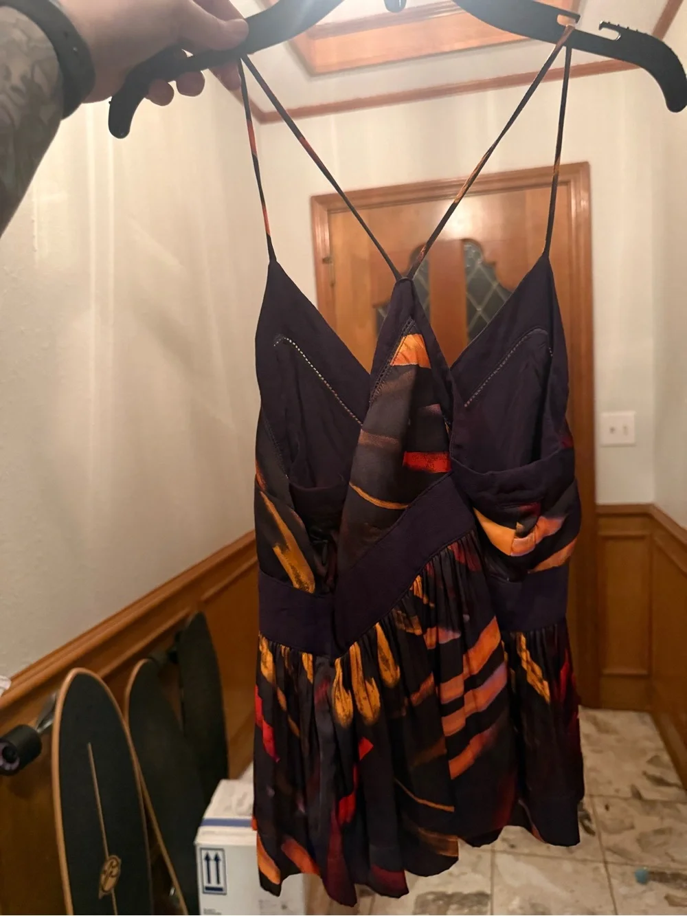 Women Spaghetti-Strap V-Neck flowy Racerback tank Purple Orange free people EUC